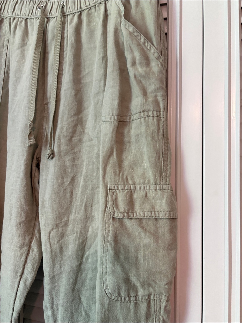 Nicole Miller 100% Linen Pale Sage Green Women’s Cargo Jogger Size L - Picture 3 of 10